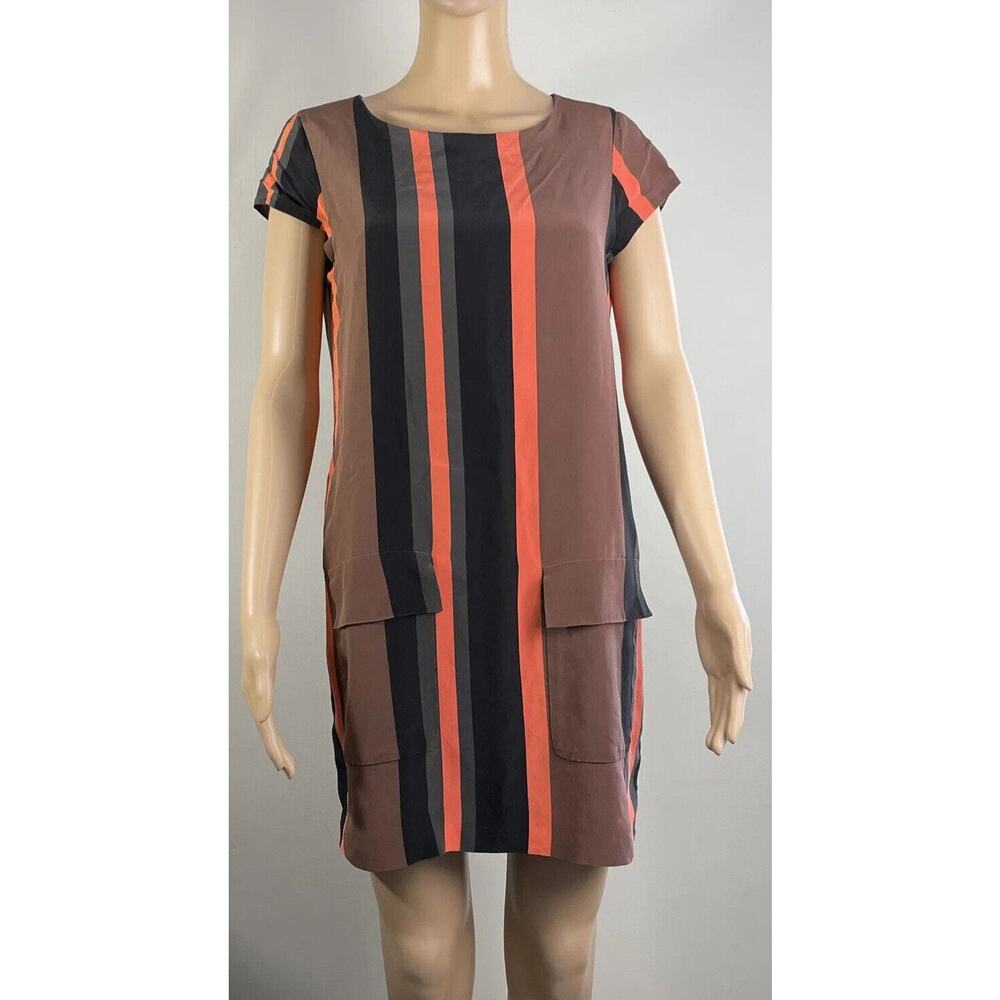 Broadway & Broome Silk Shift Dress Women’s Size S Short Sleeves Stripes Pockets
